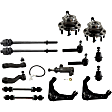15-Piece Kit Front Control Arm Kit Includes (1) Idler Arm, (1) Pitman Arm, (1) Idler Arm Bracket, (2) Control Arm, (2) Sway Bar Link, (4) Tie Rod End, (2) Ball Joint and (2) Wheel Hub
