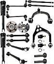 18-Piece Kit Front and LowerForward and Rearward Control Arm Kit Includes (4) Tie Rod End, (2) Ball Joint, (6) Control Arm, (2) Sway Bar Link, (2) Wheel Hub and (2) Shock Absorber and Strut Assembly