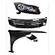 3-Piece Kit Passenger Side Halogen Headlight, Sedan, Includes (1) Fender, (1) Grille Assembly, and (1) Headlight, CAPA Certified