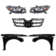 5-Piece Kit Driver and Passenger Side Halogen Headlight, With bulb(s), OE Replacement, Coupe, Includes (2) Fender, (1) Grille Assembly and (2) Headlight