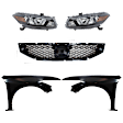 5-Piece Kit Driver and Passenger Side Halogen Headlight, With bulb(s), OE Replacement, Coupe, Includes (2) Fender, (1) Grille Assembly and (2) Headlight