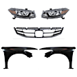 5-Piece Kit Driver and Passenger Side Halogen Headlight, With bulb(s), OE Replacement, Coupe, Includes (2) Fender, (1) Grille Assembly and (2) Headlight