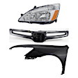 3-Piece Kit Driver Side Halogen Headlight, Sedan, Includes (1) Fender, (1) Grille Assembly, and (1) Headlight