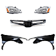 5-Piece Kit Driver and Passenger Side Halogen Headlight, With bulb(s), OE Replacement, Sedan, Includes (2) Fender, (1) Grille Assembly and (2) Headlight