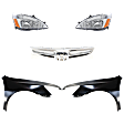 5-Piece Kit Driver and Passenger Side Halogen Headlight, With bulb(s), OE Replacement, Sedan, Includes (2) Fender, (1) Grille Assembly and (2) Headlight