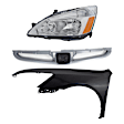3-Piece Kit Driver Side Halogen Headlight, Sedan, Primed Grille, Includes (1) Fender, (1) Grille Assembly, and (1) Headlight