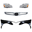 5-Piece Kit Driver and Passenger Side Halogen Headlight, With bulb(s), OE Replacement, Sedan, Primed Grille, Includes (2) Fender, (1) Grille Assembly and (2) Headlight