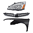 3-Piece Kit Driver Side Halogen Headlight, Sedan, Includes (1) Fender, (1) Grille Assembly, and (1) Headlight