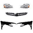 5-Piece Kit Driver and Passenger Side Halogen Headlight, With bulb(s), OE Replacement, Sedan, Includes (2) Fender, (1) Grille Assembly and (2) Headlight