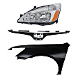 2006 Honda Accord - 3-Piece Kit Driver Side Halogen Headlight, With bulb(s), 2-Door, OE Replacement, Coupe,  Includes (1) Fender, (1) Grille Assembly, and (1) Headlight