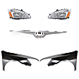 5-Piece Kit Driver and Passenger Side Halogen Headlight, With bulb(s), OE Replacement, Coupe, Includes (2) Fender, (1) Grille Assembly and (2) Headlight