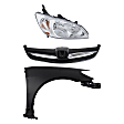 3-Piece Kit Passenger Side Halogen Headlight, Without bulb(s), Sedan, Except Hybrid Model, Includes (1) Fender, (1) Grille Assembly, and (1) Headlight