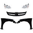 5-Piece Kit Driver and Passenger Side Halogen Headlight, Without bulb(s), OE Replacement, Sedan, Includes (2) Fender, (1) Grille Assembly and (2) Headlight