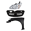 3-Piece Kit Driver Side Halogen Headlight, Without bulb(s), Coupe, Includes (1) Fender, (1) Grille Assembly, and (1) Headlight