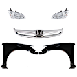 5-Piece Kit Driver and Passenger Side Halogen Headlight, Without bulb(s), OE Replacement, Sedan, Includes (2) Fender, (1) Grille Assembly and (2) Headlight