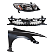 3-Piece Kit Passenger Side Halogen Headlight, Without bulb(s), Includes (1) Fender, (1) Grille Assembly, and (1) Headlight