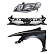 3-Piece Kit Driver Side Halogen Headlight, Without bulb(s), Includes (1) Fender, (1) Grille Assembly, and (1) Headlight