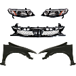 5-Piece Kit Driver and Passenger Side Halogen Headlight, Without bulb(s), OE Replacement, Sedan, Includes (2) Fender, (1) Grille Assembly and (2) Headlight