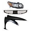 3-Piece Kit Passenger Side Halogen Headlight, Without bulb(s), Includes (1) Fender, (1) Grille Assembly, and (1) Headlight