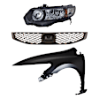 3-Piece Kit Driver Side Halogen Headlight, Without bulb(s), Coupe, Includes (1) Fender, (1) Grille Assembly, and (1) Headlight