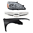 3-Piece Kit Passenger Side Halogen Headlight, Without bulb(s), Sedan, Includes (1) Fender, (1) Grille Assembly, and (1) Headlight, CAPA Certified