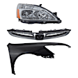 3-Piece Kit Passenger Side Halogen Headlight, Without bulb(s), Sedan, Includes (1) Fender, (1) Grille Assembly, and (1) Headlight, CAPA Certified