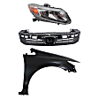 2012 Honda Civic - 3-Piece Kit Passenger Side Halogen Headlight, With bulb(s), OE Replacement,  Includes (1) Fender, (1) Grille Assembly, and (1) Headlight