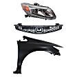 3-Piece Kit Passenger Side Halogen Headlight, Coupe, Includes (1) Fender, (1) Grille Assembly, and (1) Headlight
