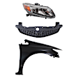 3-Piece Kit Passenger Side Halogen Headlight, Coupe, Includes (1) Fender, (1) Grille Assembly, and (1) Headlight