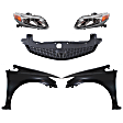 5-Piece Kit Driver and Passenger Side Halogen Headlight, With bulb(s), OE Replacement, Includes (2) Fender, (1) Grille Assembly and (2) Headlight