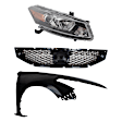 3-Piece Kit Passenger Side Halogen Headlight, Coupe (2008-2010 Style), Includes (1) Fender, (1) Grille Assembly, and (1) Headlight