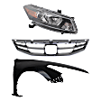 3-Piece Kit Passenger Side Halogen Headlight, Coupe (2011-2012 Style), Includes (1) Fender, (1) Grille Assembly, and (1) Headlight