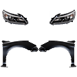4-Piece Kit Driver and Passenger Side Halogen Headlight, With bulb(s), Sedan, OE Replacement, Includes (2) Fender and (2) Headlight