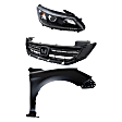 3-Piece Kit Passenger Side Halogen Headlight, Sedan, Includes (1) Fender, (1) Grille, and (1) Headlight
