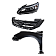 3-Piece Kit Driver Side Halogen Headlight, Sedan, Includes (1) Fender, (1) Grille Assembly, and (1) Headlight