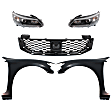 5-Piece Kit, Front, Driver and Passenger Side Fender, Includes (2) Fender, (1) Grille, and (2) Headlight