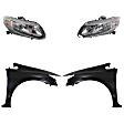 4-Piece Kit Driver and Passenger Side Halogen Headlight, With bulb(s), OE Replacement, Includes (2) Fender and (2) Headlight