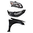 3-Piece Kit Passenger Side Halogen Headlight, Sedan, Includes (1) Fender, (1) Grille Assembly, and (1) Headlight