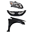 3-Piece Kit Passenger Side Halogen Headlight, Sedan, Includes (1) Fender, (1) Grille Assembly, and (1) Headlight