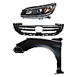 3-Piece Kit Driver Side Halogen Headlight, Includes (1) Fender, (1) Grille Assembly, and (1) Headlight