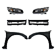 6-Piece Kit Driver and Passenger Side Halogen Headlight, With bulb(s), OE Replacement, Sedan, Includes (2) Fender, (2) Grille Assembly and (2) Headlight