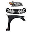 3-Piece Kit Passenger Side Halogen Headlight, Includes (1) Fender, (1) Grille Assembly, and (1) Headlight
