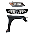 3-Piece Kit Passenger Side Halogen Headlight, Includes (1) Fender, (1) Grille Assembly, and (1) Headlight, CAPA Certified