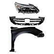 3-Piece Kit Passenger Side Halogen Headlight, Sedan, Includes (1) Fender, (1) Grille Assembly, and (1) Headlight, CAPA Certified