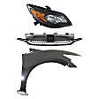3-Piece Kit, Front, Passenger Side Fender, Coupe, Includes (1) Fender, (1) Grille, and (1) Headlight