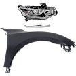 3-Piece Kit Passenger Side Halogen Headlight, Includes (1) Fender, (1) Grille Assembly, and (1) Headlight