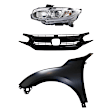 3-Piece Kit Driver Side Halogen Headlight, Includes (1) Fender, (1) Grille Assembly, and (1) Headlight