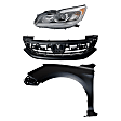 3-Piece Kit Driver Side Halogen Headlight, Sedan, Includes (1) Fender, (1) Grille Assembly, and (1) Headlight