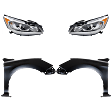4-Piece Kit Driver and Passenger Side Halogen Headlight, With bulb(s), Sedan, OE Replacement, Includes (2) Fender and (2) Headlight