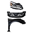 3-Piece Kit Passenger Side Halogen Headlight, Sedan, Includes (1) Fender, (1) Grille Assembly, and (1) Headlight